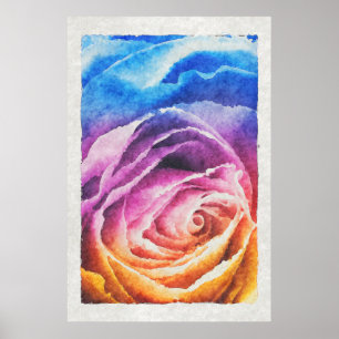 Poster Rose arc-en-ciel aquarelle