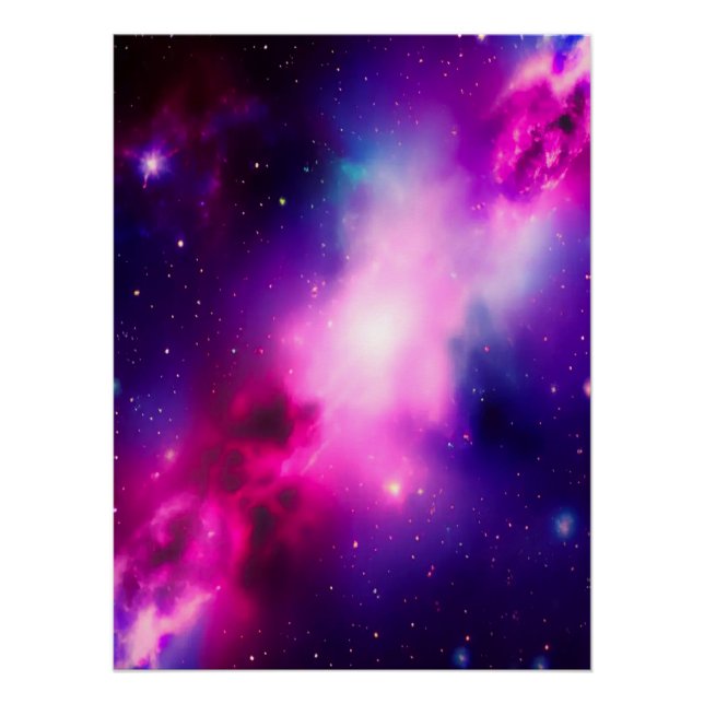 Poster rose bleu Nebula Galaxy Art brillant (Devant)