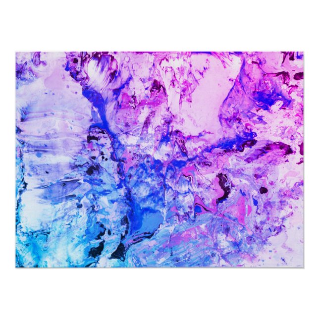 Poster Rose Bleu Noir Blanc tendance Art Abstrait moderne (Devant)