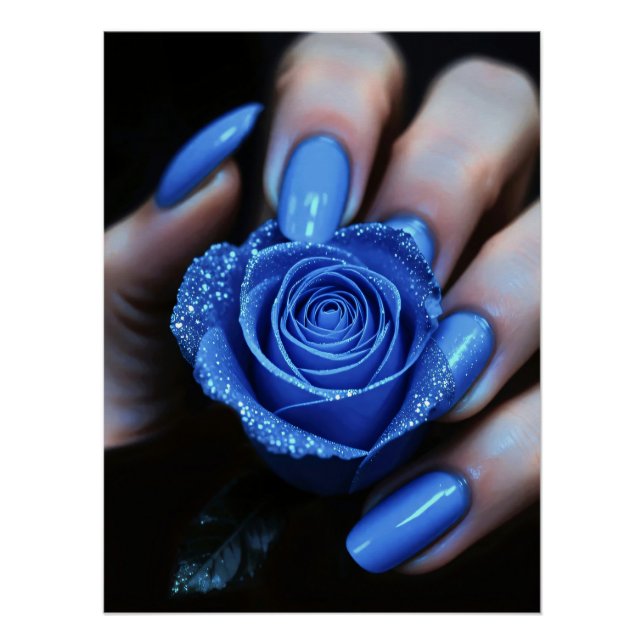 Poster Rose bleue scintillante avec clous (Devant)