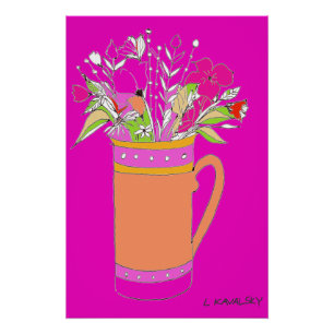Poster Rose Chaud Fleurs Colorées Originales Dans Une Pos
