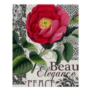 Poster Rose Damask Joli Floral Antique