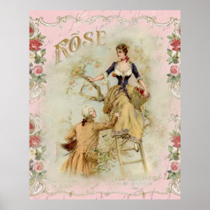 Poster Rose de collage Shabbychic Paris