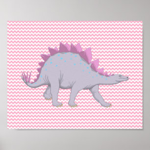 Poster rose et blanc Chevron Stegosaurus