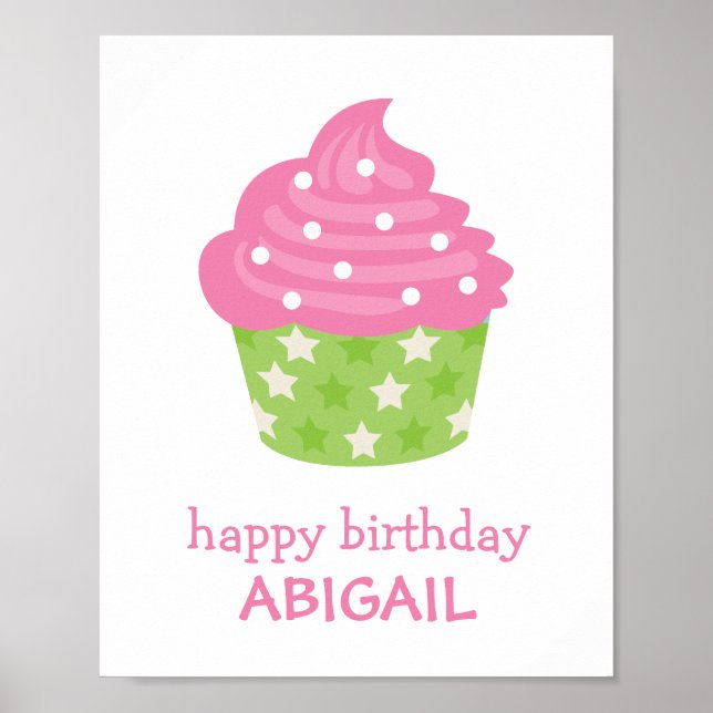 Poster rose et vert Cupcake Imprimer Décor (Devant)