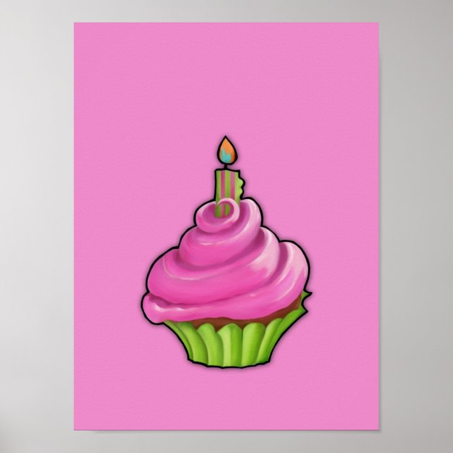 Poster rose et vert Cupcake rose (Devant)