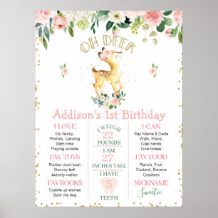 Poster rose Floral Oh Deer Anniversaire Jalon