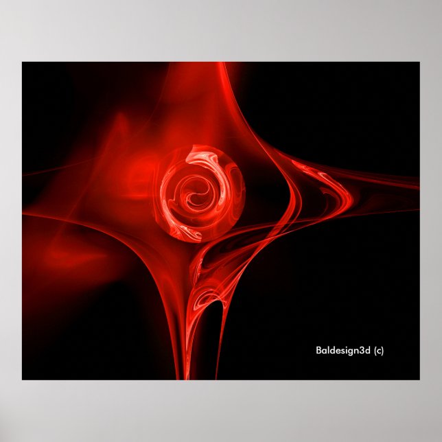 POSTER ROSE FRACTAL ROUGE EN NOIR (Devant)