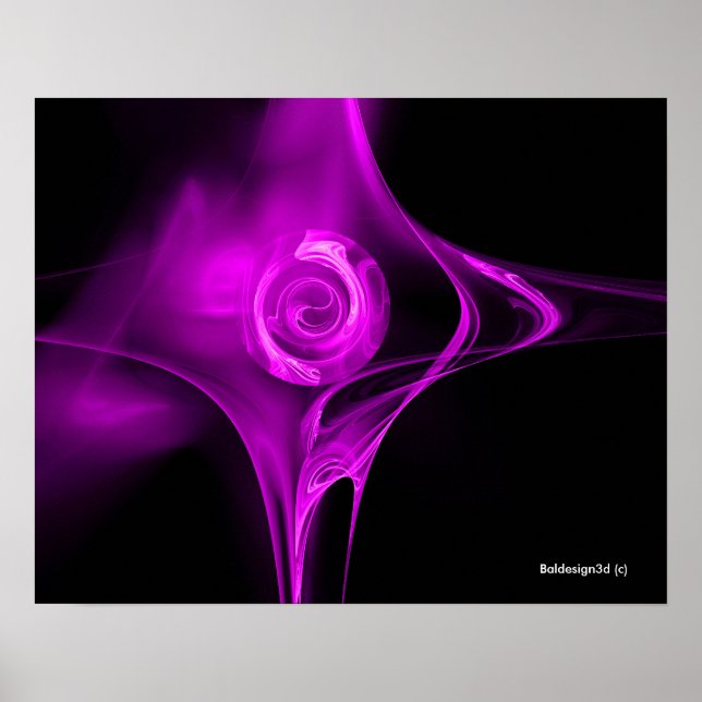 POSTER ROSE FRACTALE VIOLET POURPRE EN NOIR (Devant)
