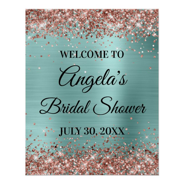 Poster Rose Gold Pailleté Turquoise Clair Enterrement de  (Devant)