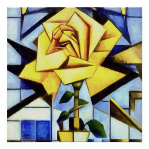 Poster Rose Jaune dans Vase Jaune Géométrique Vie morte