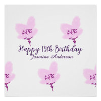 Rose mauve floral 15e anniversaire quinceanera nom