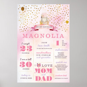 Poster rose & or Boho Anniversaire Statistiques Mi