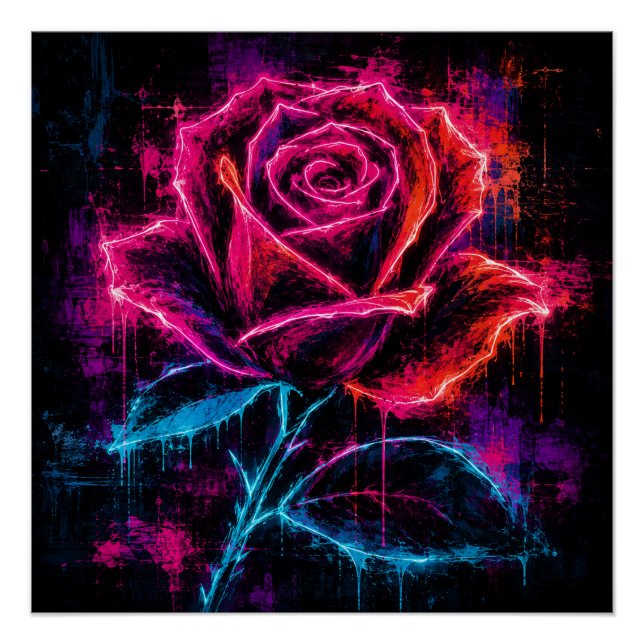 Poster Rose Rétro Néon (Devant)