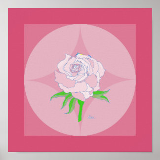 Poster - Rose sur Arrière - plan géométrique
