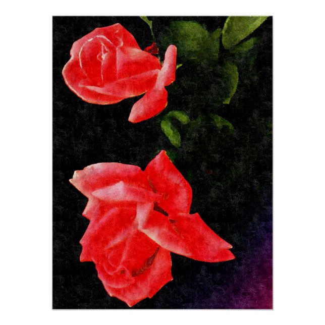 Poster Rose vintage double stylisé (Devant)