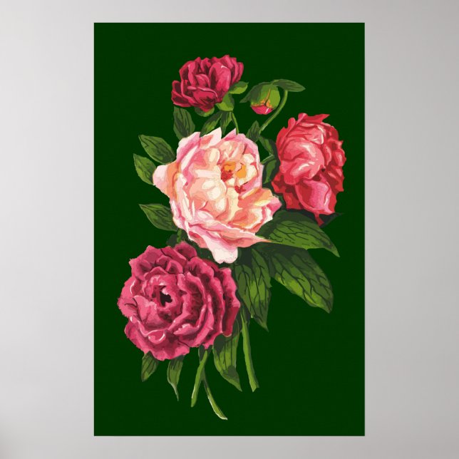 Poster Rose vintage Pink Peony Garden Flower (Devant)