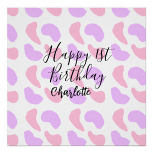 Poster Rose violet abstrait formes heureux 1er anniversai