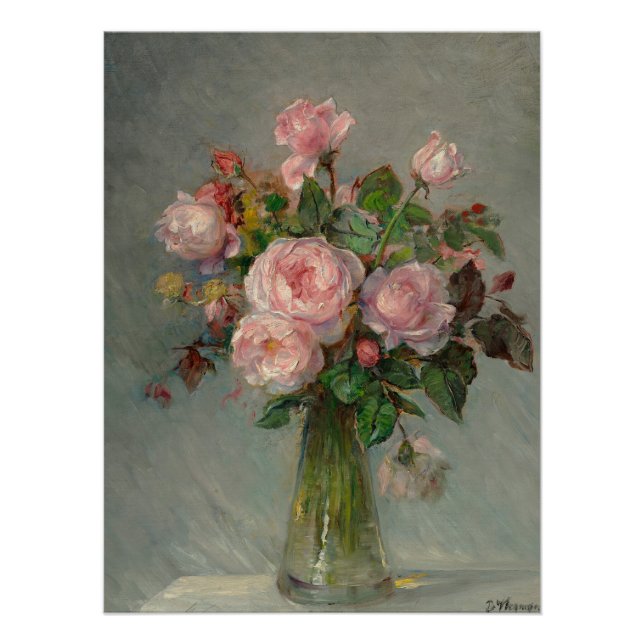Poster Roses dans un vase brillant (Devant)