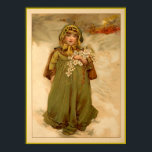 Poster Roses de Noël<br><div class="desc">Un imprimé vintage d'une jeune fille joliment vêtue pour une journée enneigée et hivernale et portant un spray de roses blanches.</div>