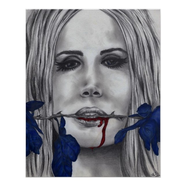 Poster Roses de sang Vampire femme Goth Art original (Devant)