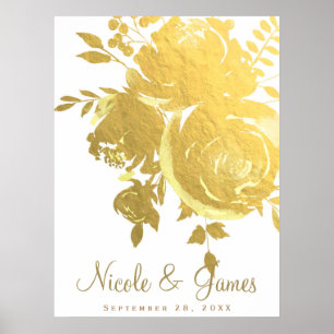 Poster Roses dorées Faux Feuille Élégant Moderne Floral M