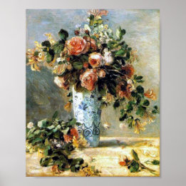 Poster Roses et Jasmin dans un Delft Vase Renoir Art