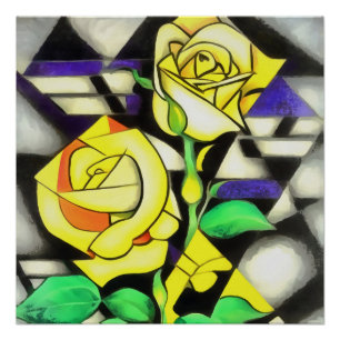 Poster Roses jaunes Art géométrique Abstrait