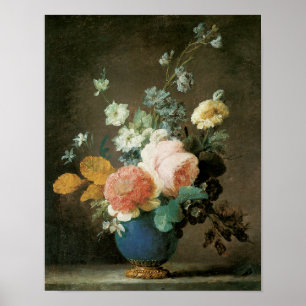Poster Roses, Ranunculus et autres fleurs dans un Vase Bl