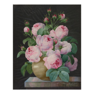 Poster Roses roses dans un vase - Pierre Joseph Redouté