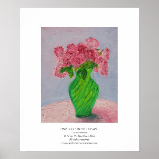 Poster Roses roses dans Vase Vert