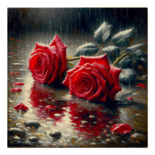 Poster Roses Rouges Dans La Pluie