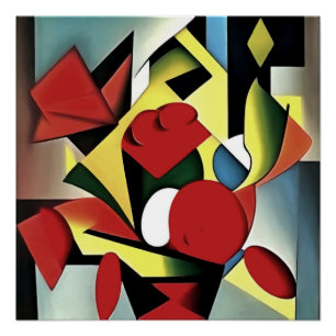 Poster Roses Rouges Dans Un Vase Rouge Art Géométrique Ab