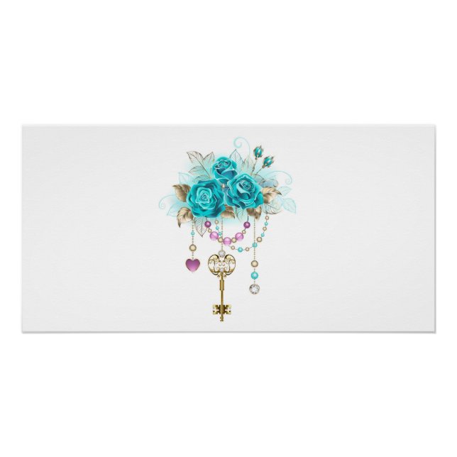 Poster Roses turquoise avec touches (Devant)