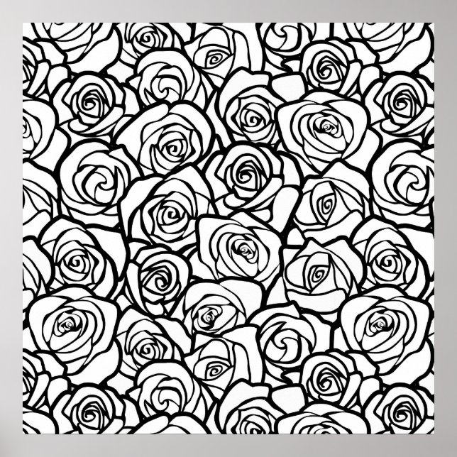 Poster Roses Vintages en noir et blanc (Devant)