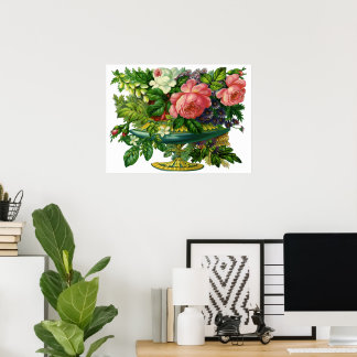 Poster Roses vintages florales roses, Vase de fleurs