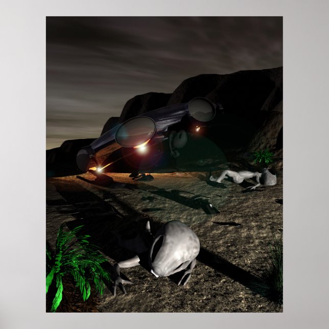Poster Roswell UFO Crash at Night (Devant)