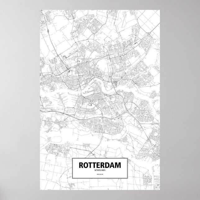 Poster Rotterdam, Pays-Bas (noir sur blanc) (Devant)