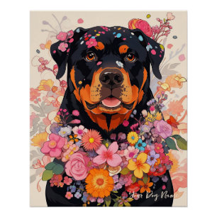 Poster Rottweiler Chien et Fleurs 005 - Bijou sur mesure