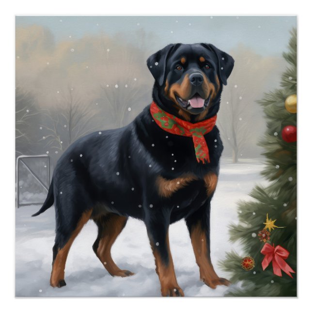 Poster Rottweiler dans la neige à Noël (Devant)