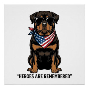 Poster Rottweiler Patriotique Chien Héros Design Vintage_