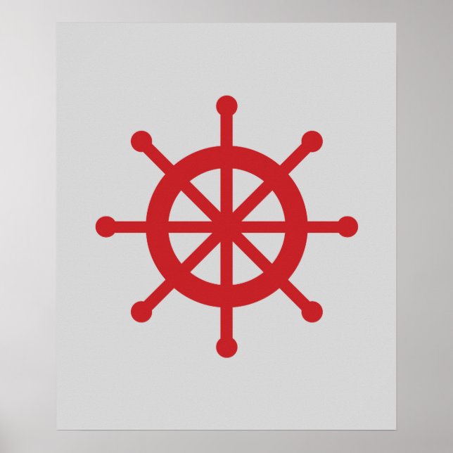 Poster Roue de navire nautique rouge et gris (Devant)