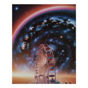 Poster Roue Ferris cosmique sous une galaxie néon