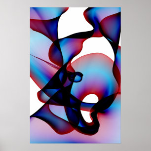 poster rouge Abstrait blanc et bleu