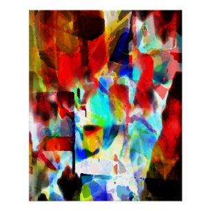 Poster Rouge Aqua Jaune Peinture Noire Splashes Art Desig