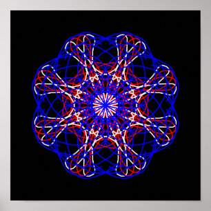 Poster Rouge Blanc Bleu Noir Art Abstrait Kaleidoscope