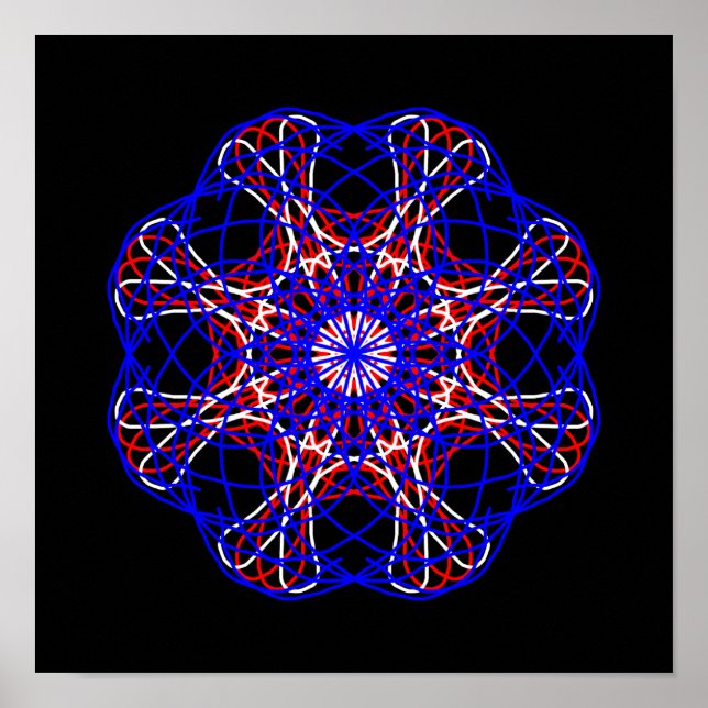 Poster Rouge Blanc Bleu Noir Art Abstrait Kaleidoscope (Devant)