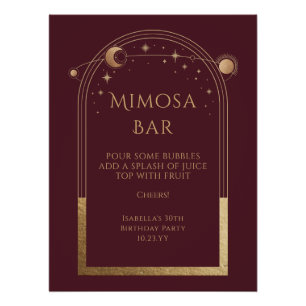 Poster Rouge céleste Mimosa Bar Sun Moon Stars