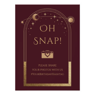 Poster Rouge céleste Or Soleil Lune Étoiles Oh Snap