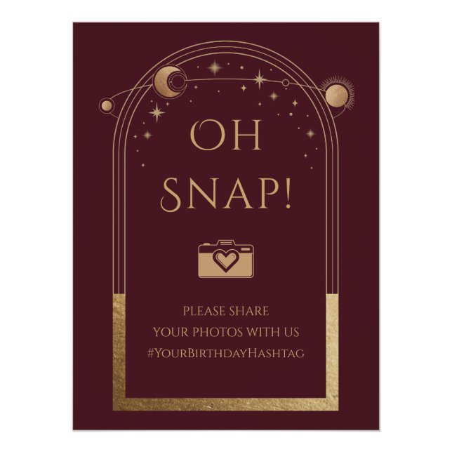 Poster Rouge céleste Or Soleil Lune Étoiles Oh Snap (Devant)